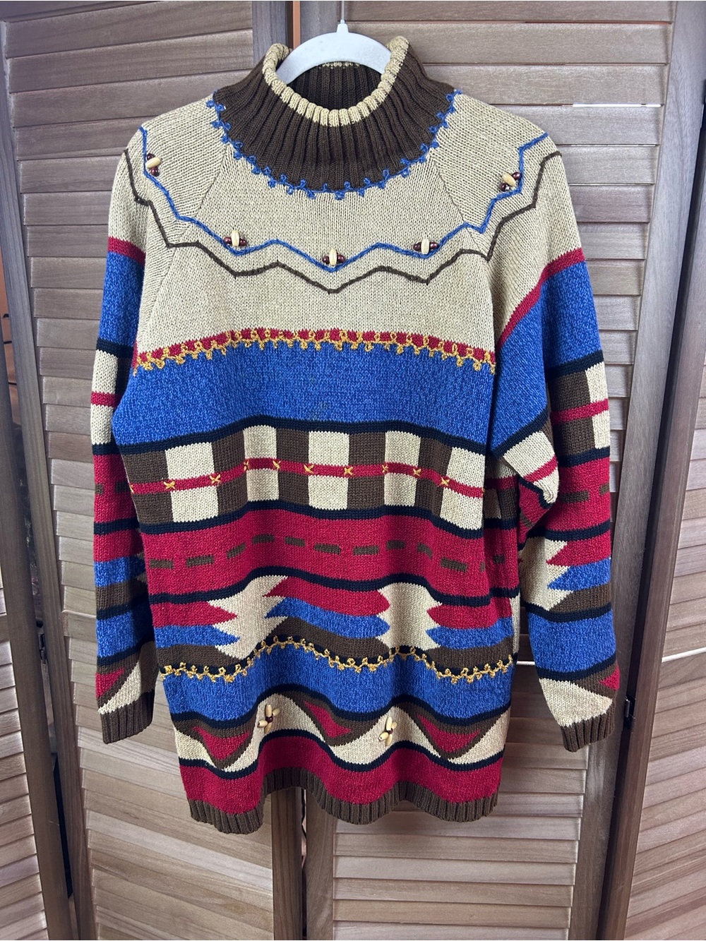 Lizsport Southwestern Mock Neck Sweater Women’s Small Colorblock Western Aztec